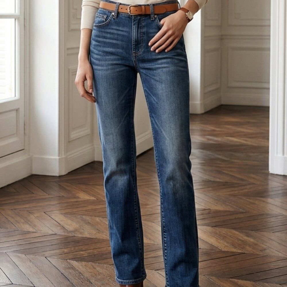 Theory Medium Wash Bootcut Jeans: Classic Whiskered Denim - Size 3